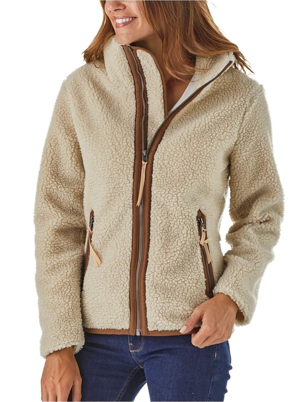 Patagonia Womens Divided Sky Fleece Teddy Jacket Natural Tan Size XL
